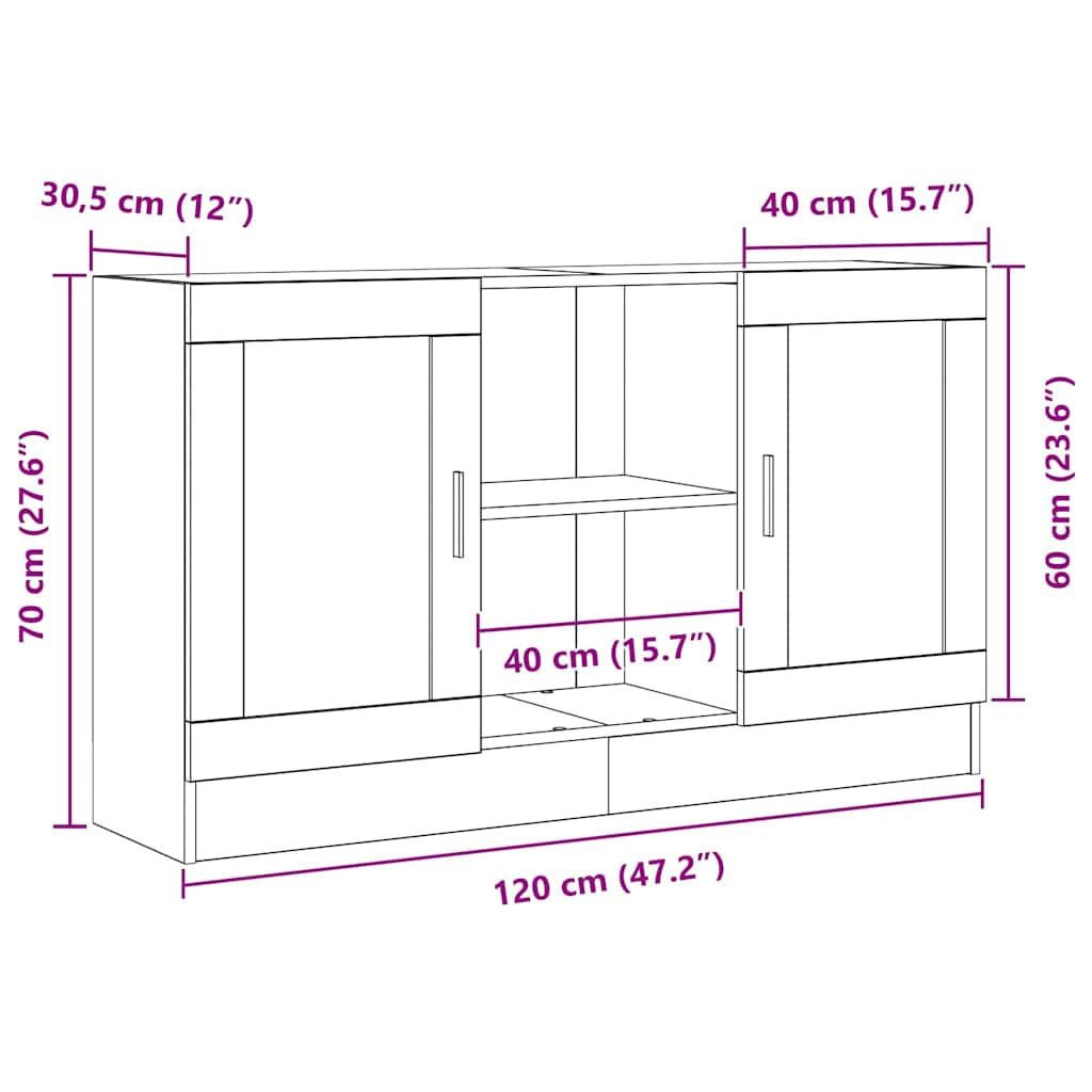 Buffet Chêne noir 120 x 30,5 x 70 cm Bois d'ingénierie - XIOS