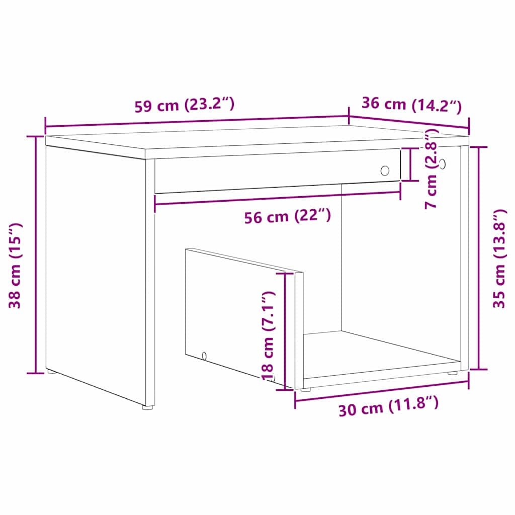 Table d'appoint Chêne noir 59 x 36 x 38 cm Bois d'ingénierie - XIOS