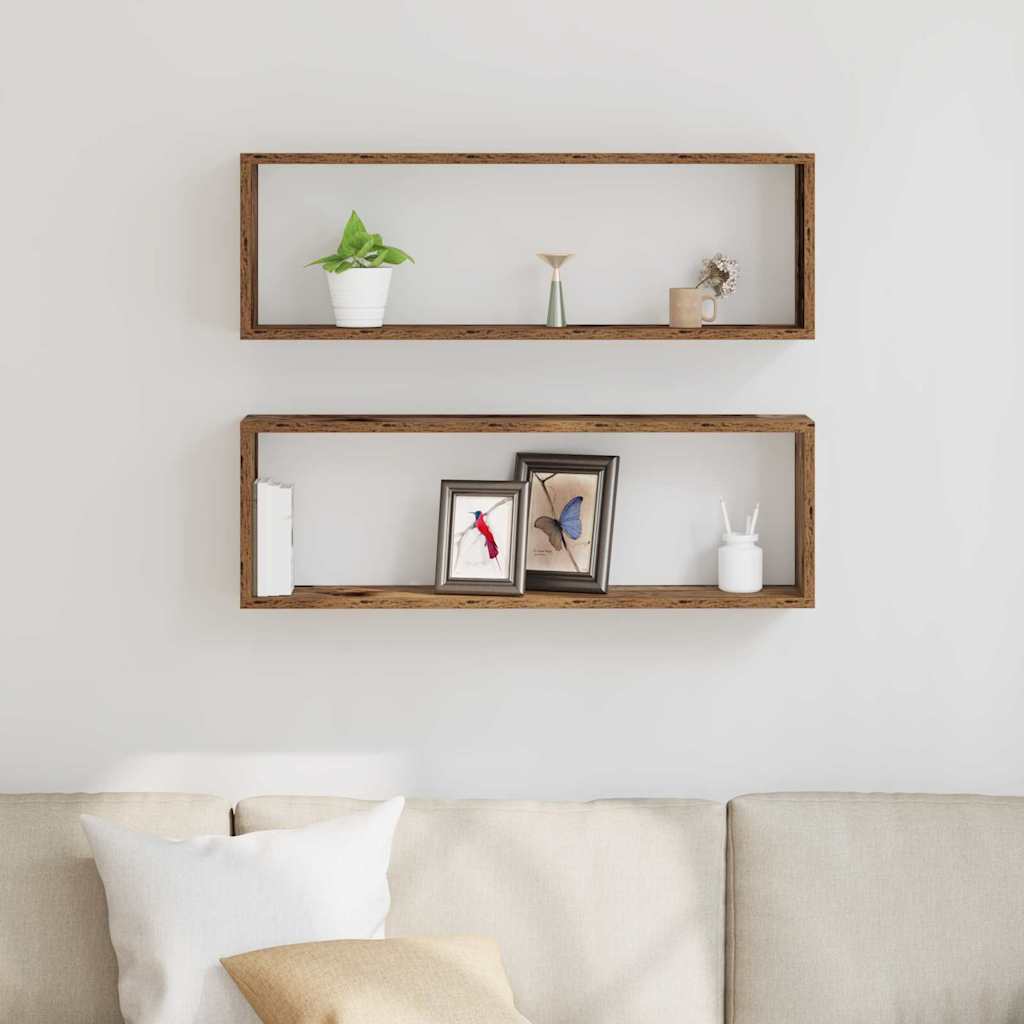 Étagère murale avec étagère 2 pcs Bois ancien 80 x 15 x 26 cm