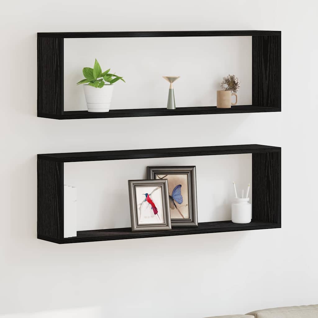 Étagère murale avec étagère 2 pcs Chêne Noir 80 x 15 x 26 cm - XIOS