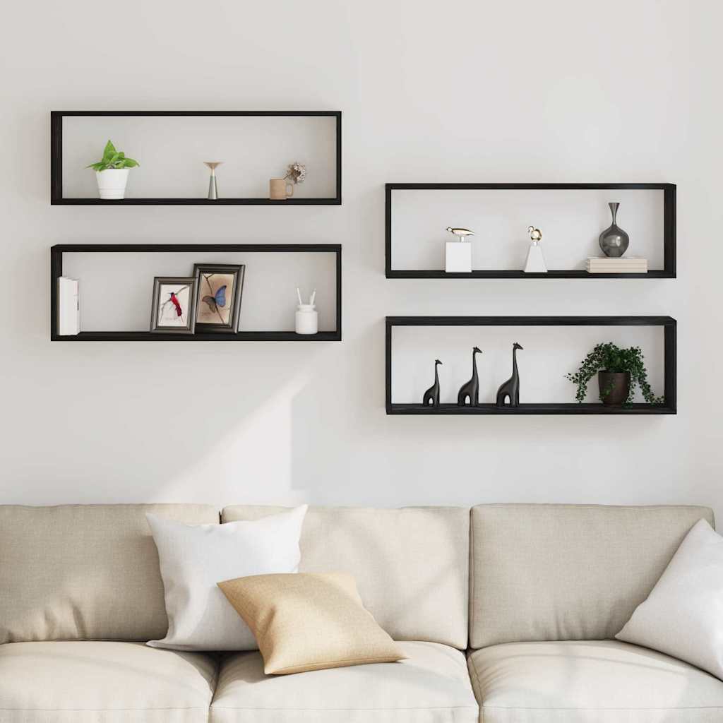 Étagère murale avec étagère 4 pcs Chêne Noir 80 x 15 x 26 cm