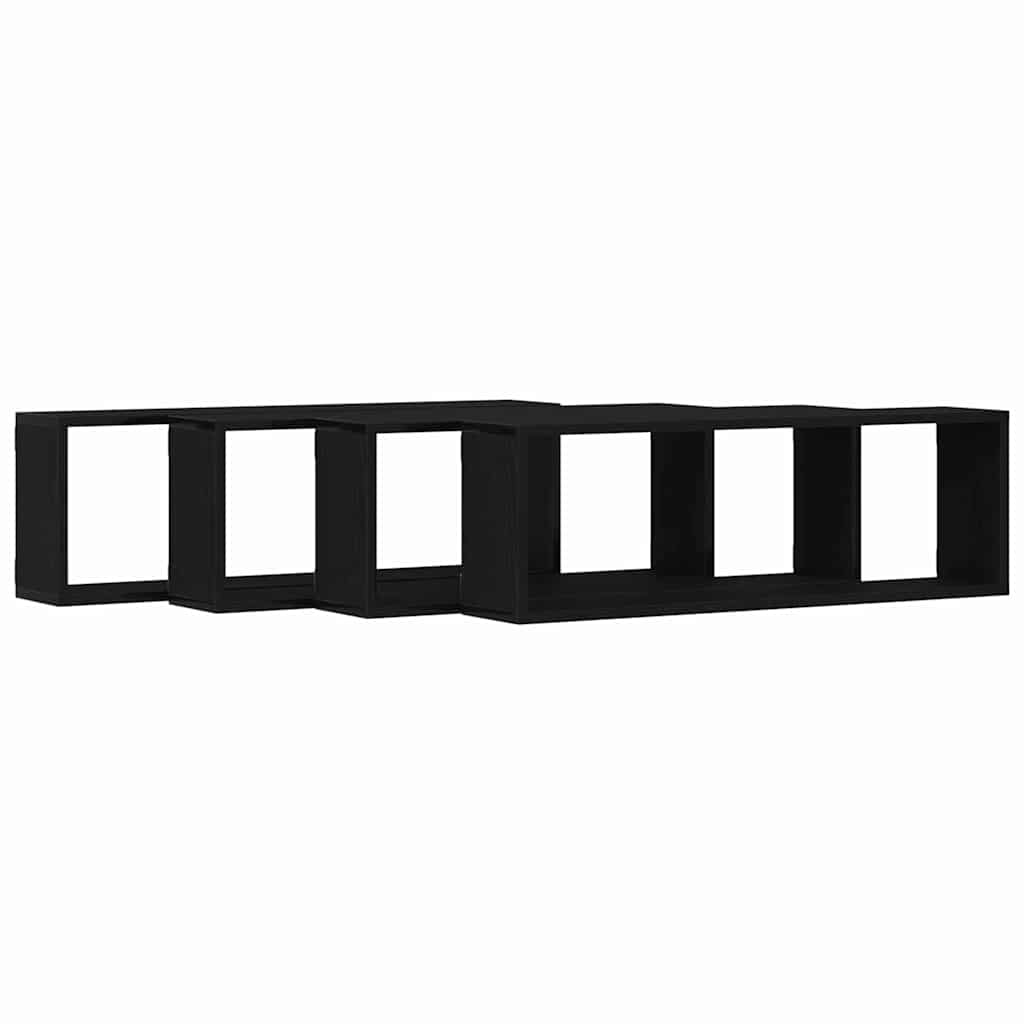 Étagère murale avec étagère 4 pcs Chêne Noir 80 x 15 x 26 cm