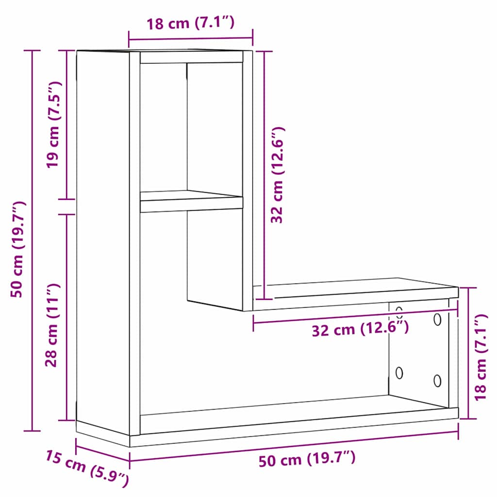 Étagères Murales avec étagère 2 pcs Chêne noir 50 x 15 x 85 cm