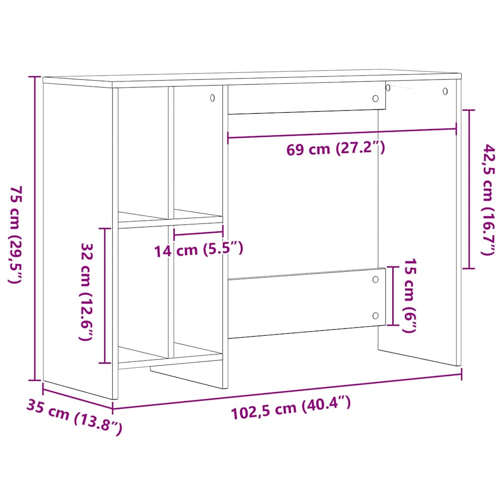 Bureau Chêne noir 102,5 x 35 x 75 cm Bois d'ingénierie - XIOS