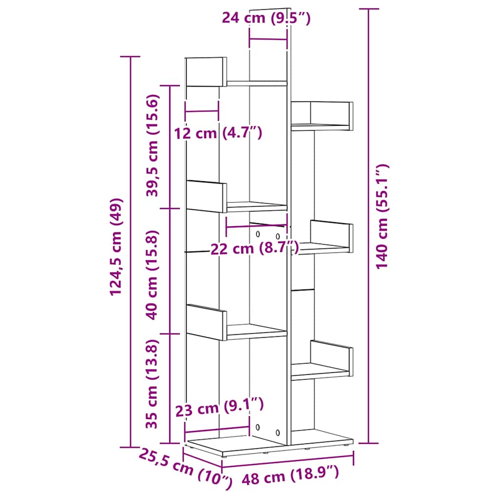 Bibliothèque Chêne noir 48 x 25,5 x 140 cm Bois d'ingénierie - XIOS