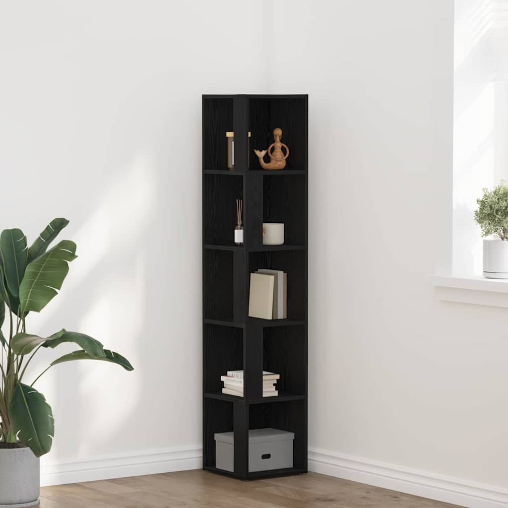 Meuble d'angle vidaXL Noir Chêne 33x33x164,5 cm en bois d'ingénierie