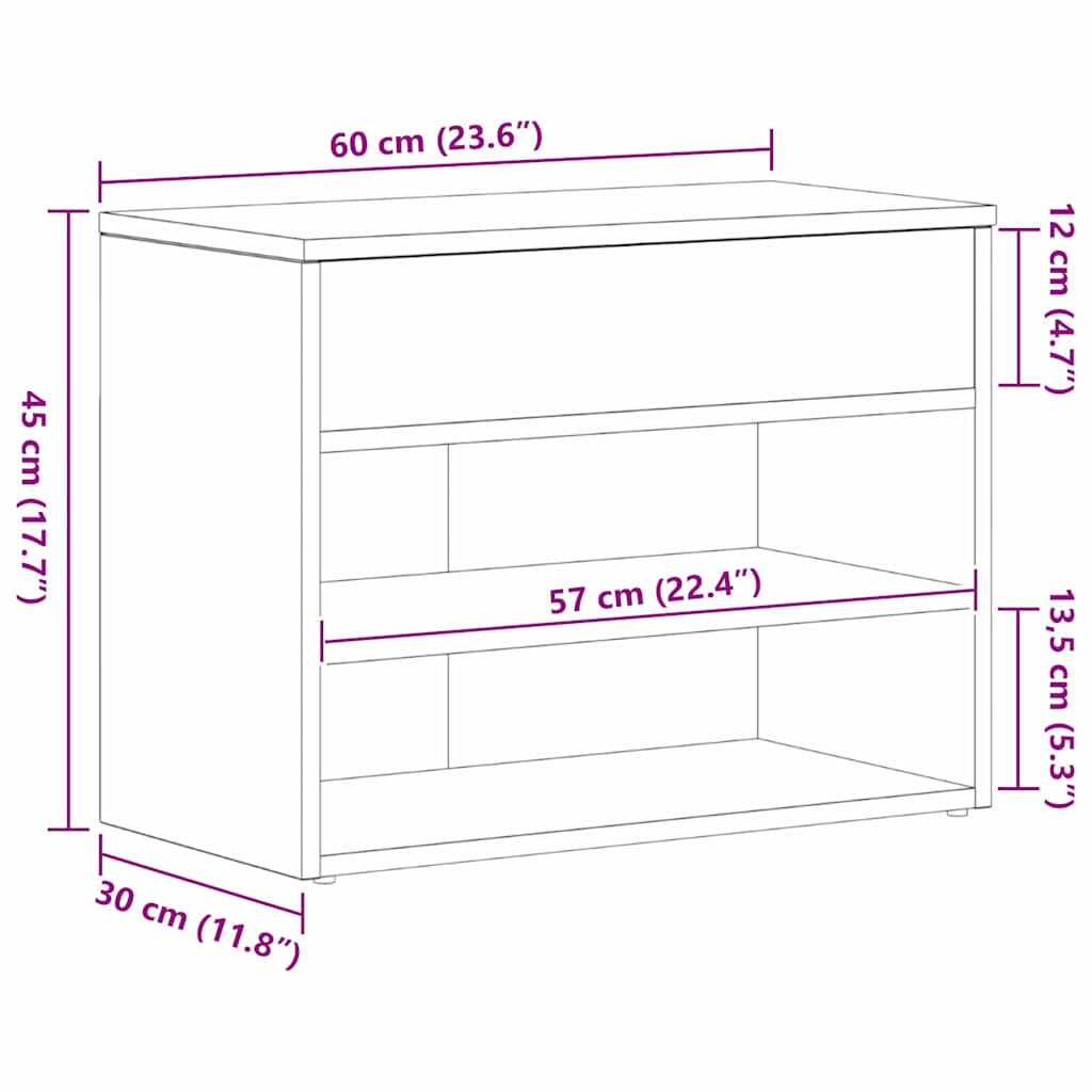 Banc à chaussures Chêne noir 60 x 30 x 45 cm Bois d'ingénierie - XIOS