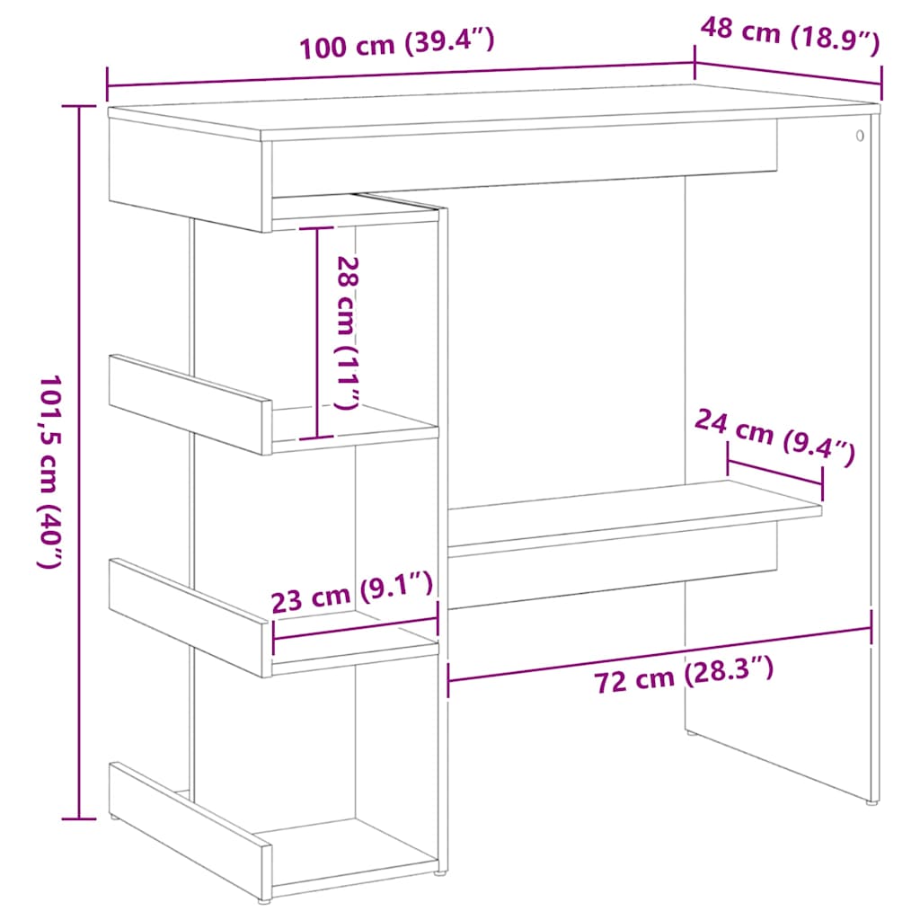 Table de bar Chêne noir 100 x 48 x 101.5 cm Bois d'ingénierie