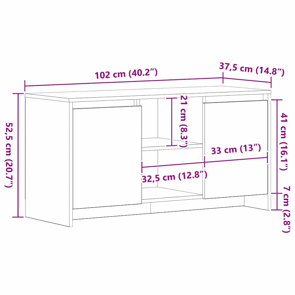 Meuble TV Chêne noir 102 x 37,5 x 52,5 cm Bois d'ingénierie - XIOS