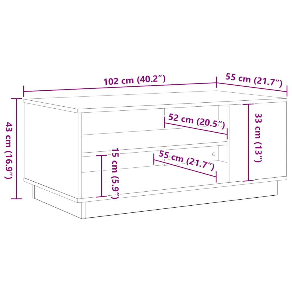 Table basse Chêne noir 102 x 55 x 43 cm Bois d'ingénierie - XIOS