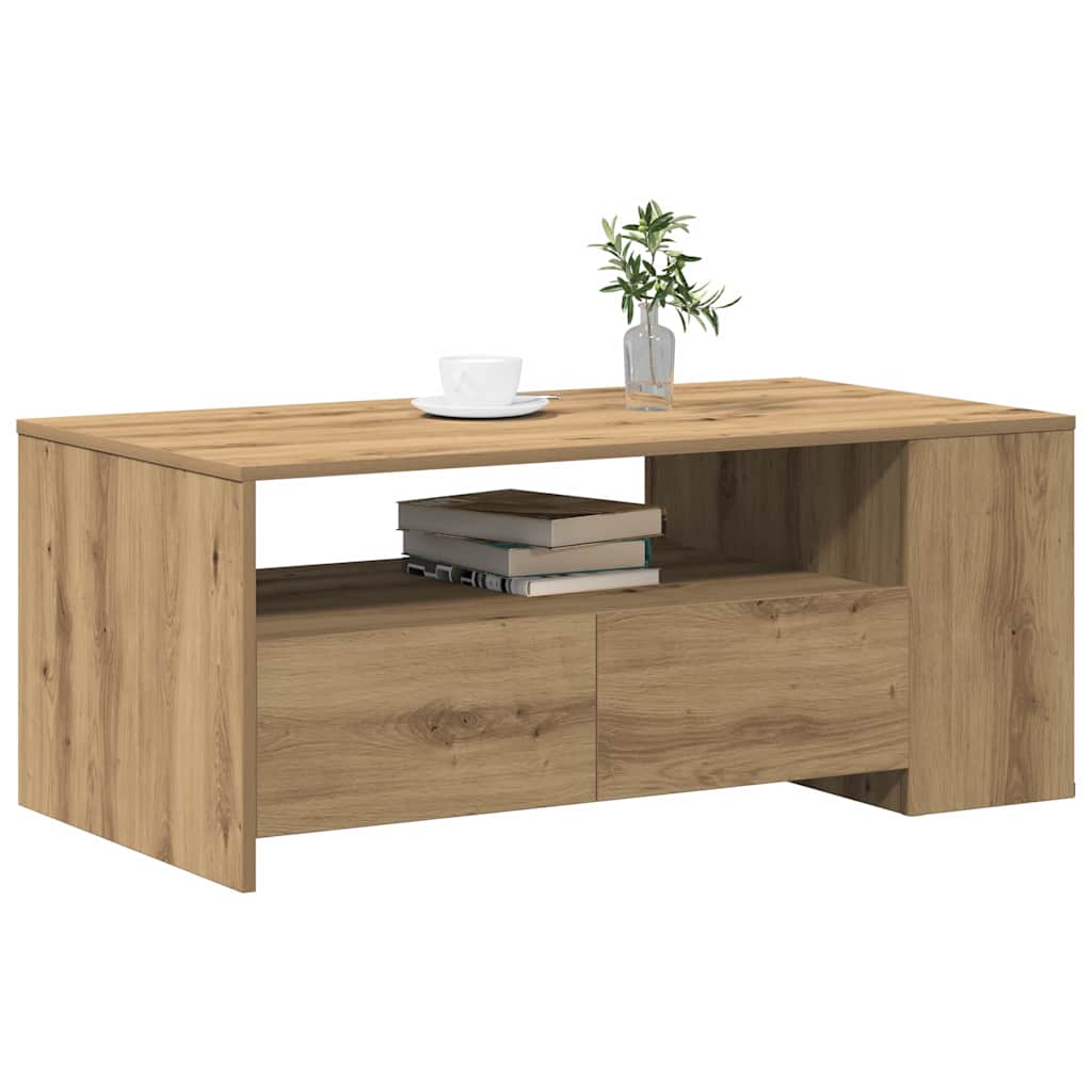 Table basse avec tiroir Chêne artisanal 102 x 55 x 43,5 cm - XIOS