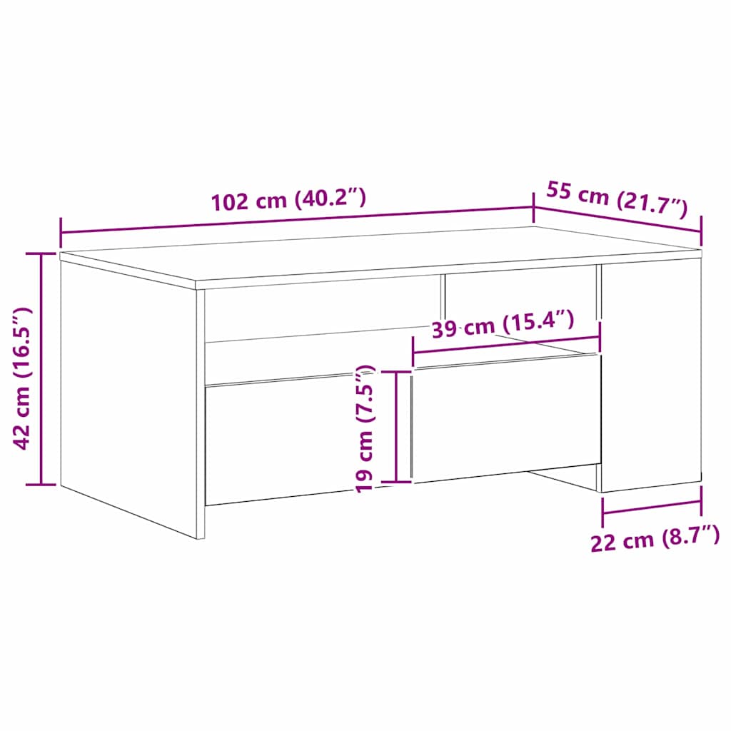 Table basse avec tiroir Chêne artisanal 102 x 55 x 43,5 cm - XIOS