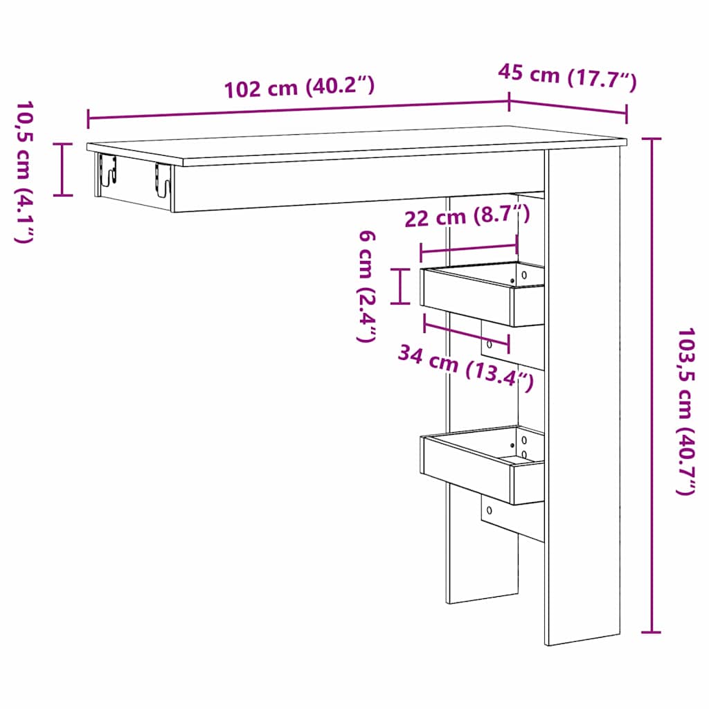 Table de Bar Murale avec étagère Chêne noir 102 x 45 x 103,5 cm