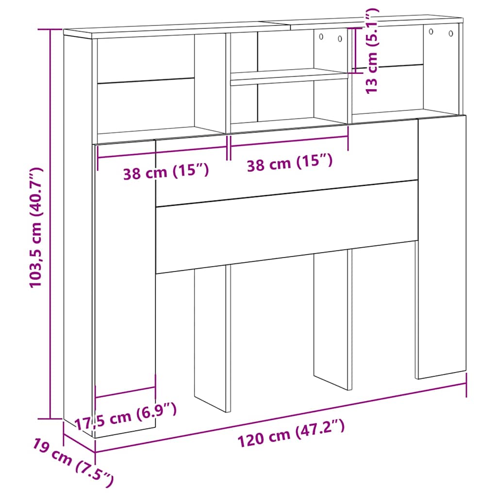 Cabinet de Tête de Lit Chêne noir 120 x 19 x 103.5 cm - XIOS