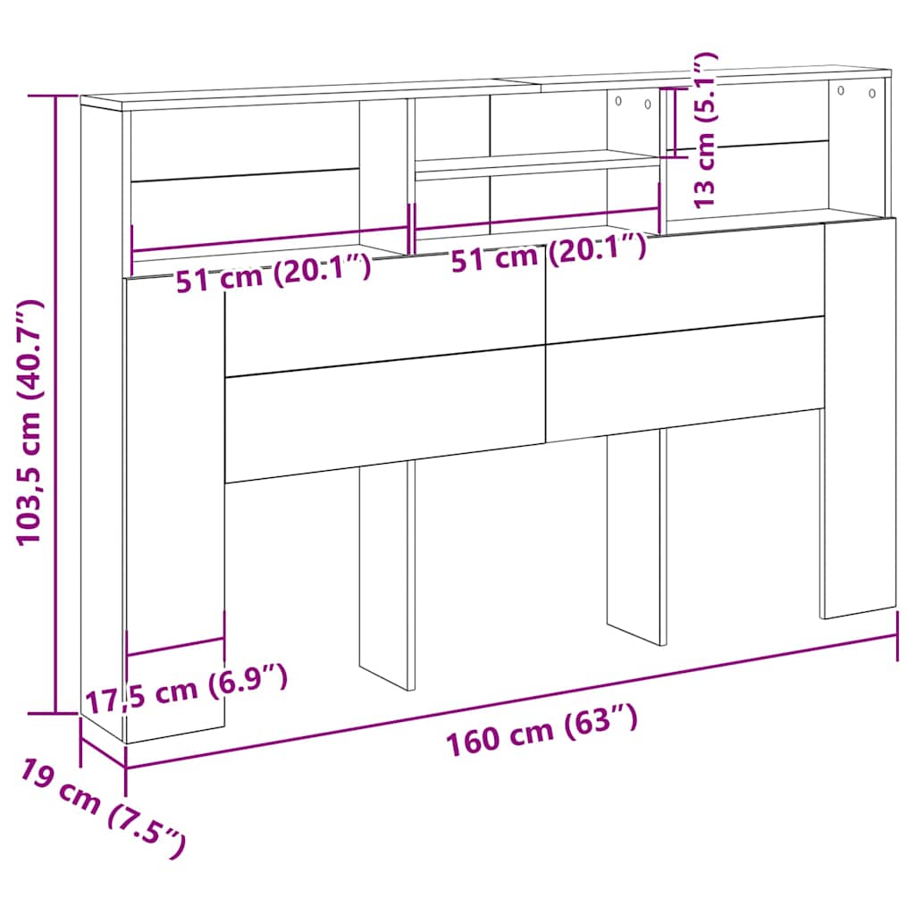 Cabinet de Tête de Lit Chêne noir 160 x 19 x 103.5 cm - XIOS