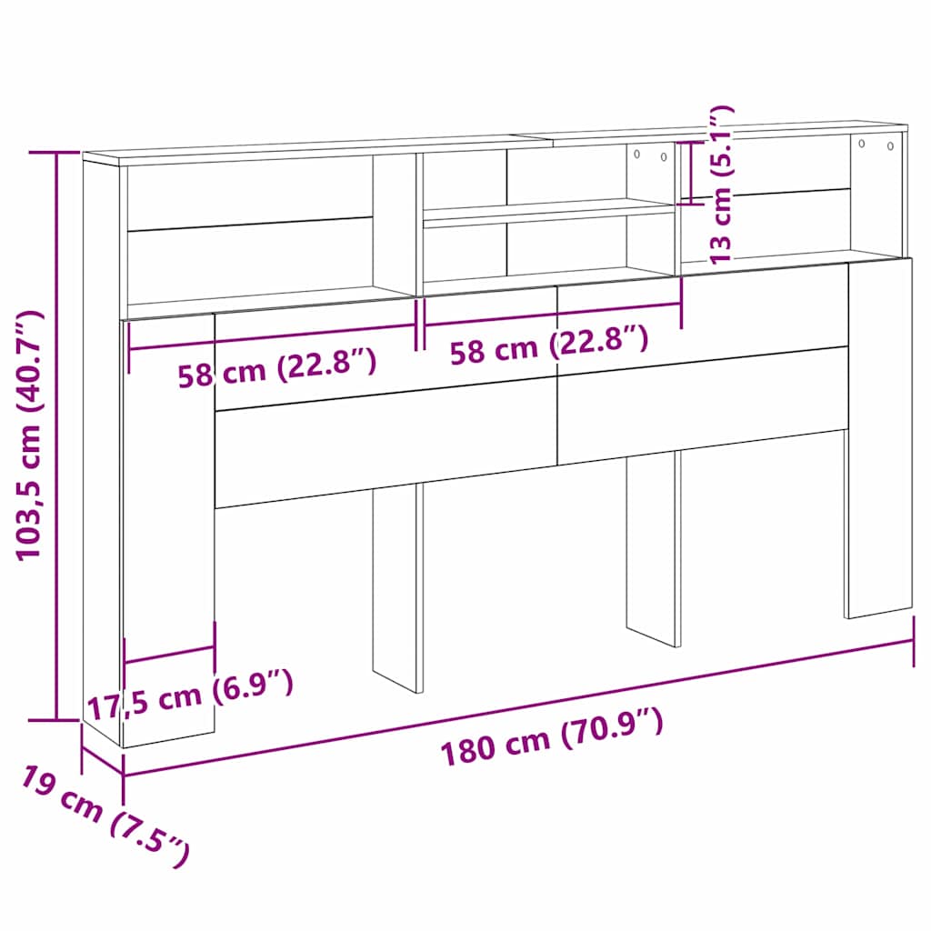 Cabinet de Tête de Lit Chêne noir 180 x 19 x 103.5 cm - XIOS