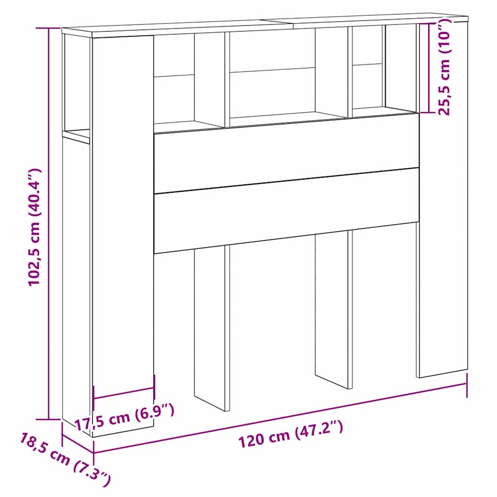 Cabinet de Tête de Lit Chêne noir 120 x 19 x 104,5 cm - XIOS