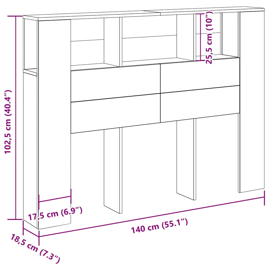 Cabinet de Tête de Lit Chêne noir 140 x 19 x 104,5 cm - XIOS