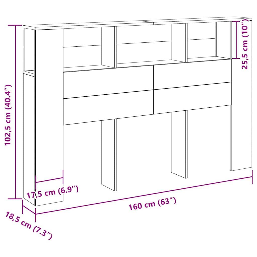 Cabinet de Tête de Lit Chêne noir 160 x 19 x 104,5 cm - XIOS