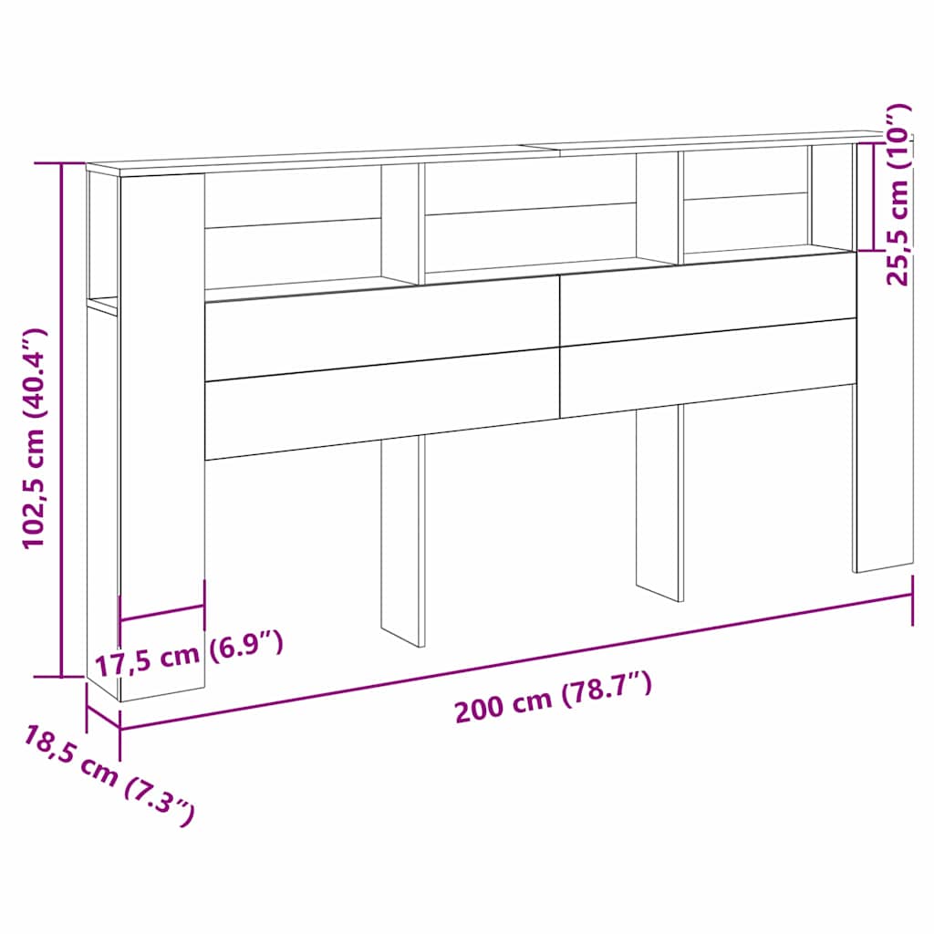 Cabinet de Tête de Lit Chêne noir 200 x 18,5 x 104,5 cm - XIOS