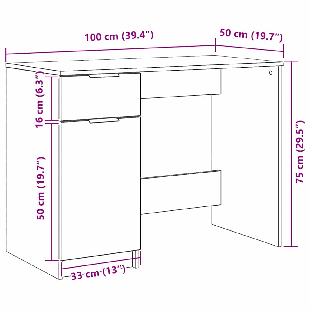 Bureau Chêne noir 100 x 50 x 75 cm Bois d'ingénierie - XIOS