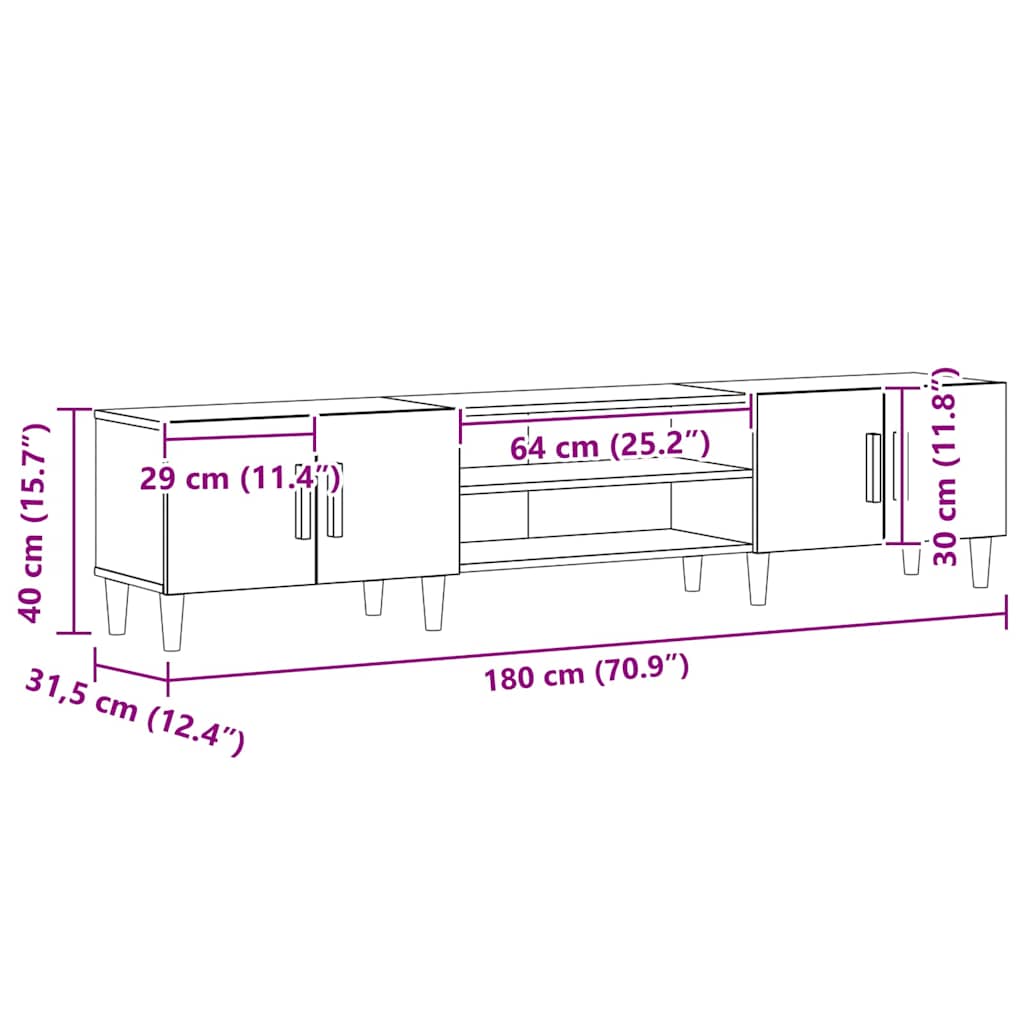 Meuble TV Chêne noir 180 x 31,5 x 40 cm Bois d'ingénierie