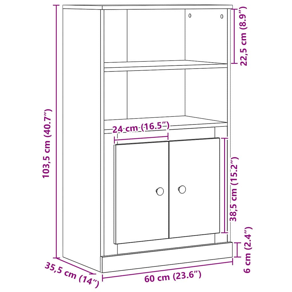 Highboard Chêne noir 60 x 35.5 x 103.5 cm Bois d'ingénierie - XIOS