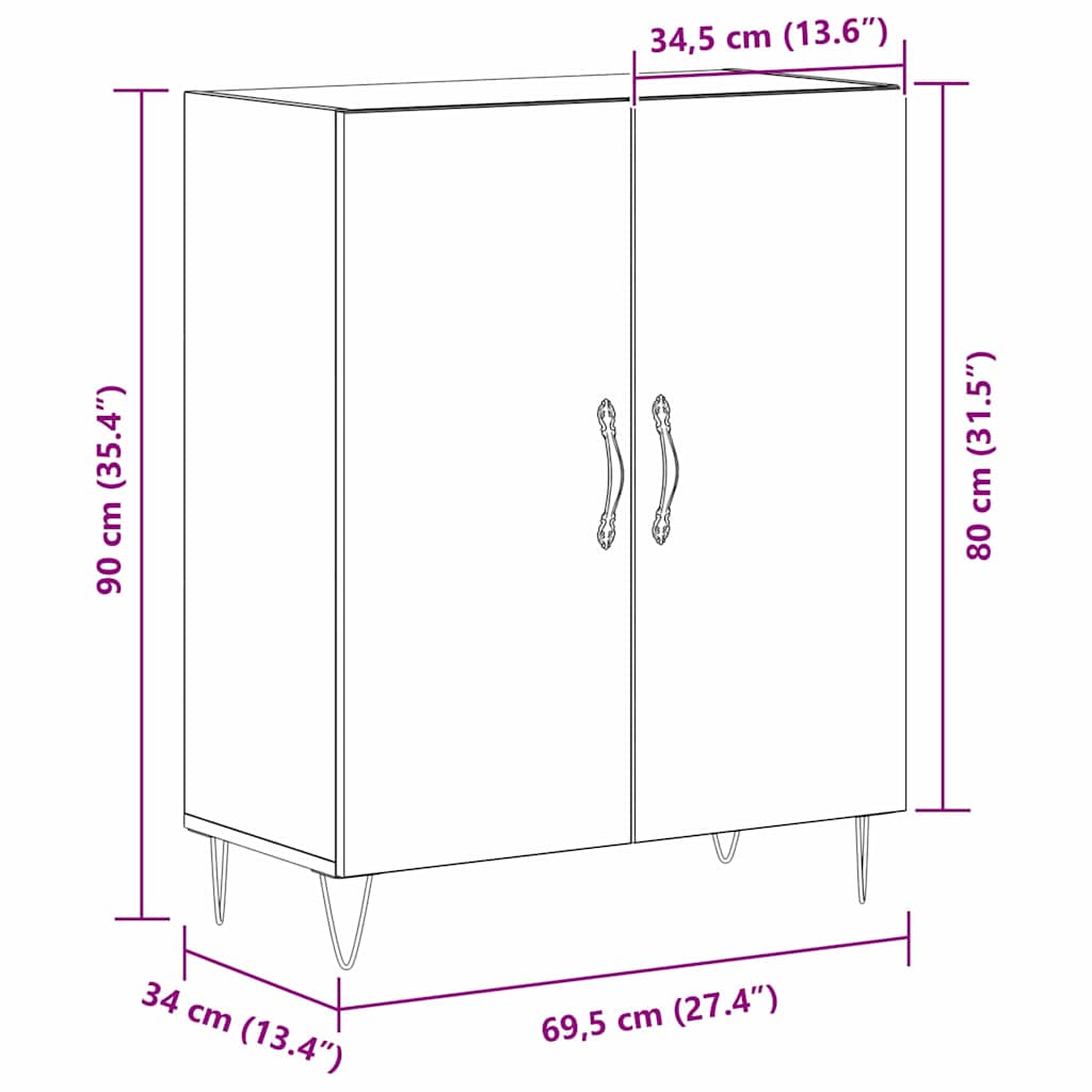 Buffet Chêne noir 69,5 x 34 x 90 cm Bois d'ingénierie - XIOS