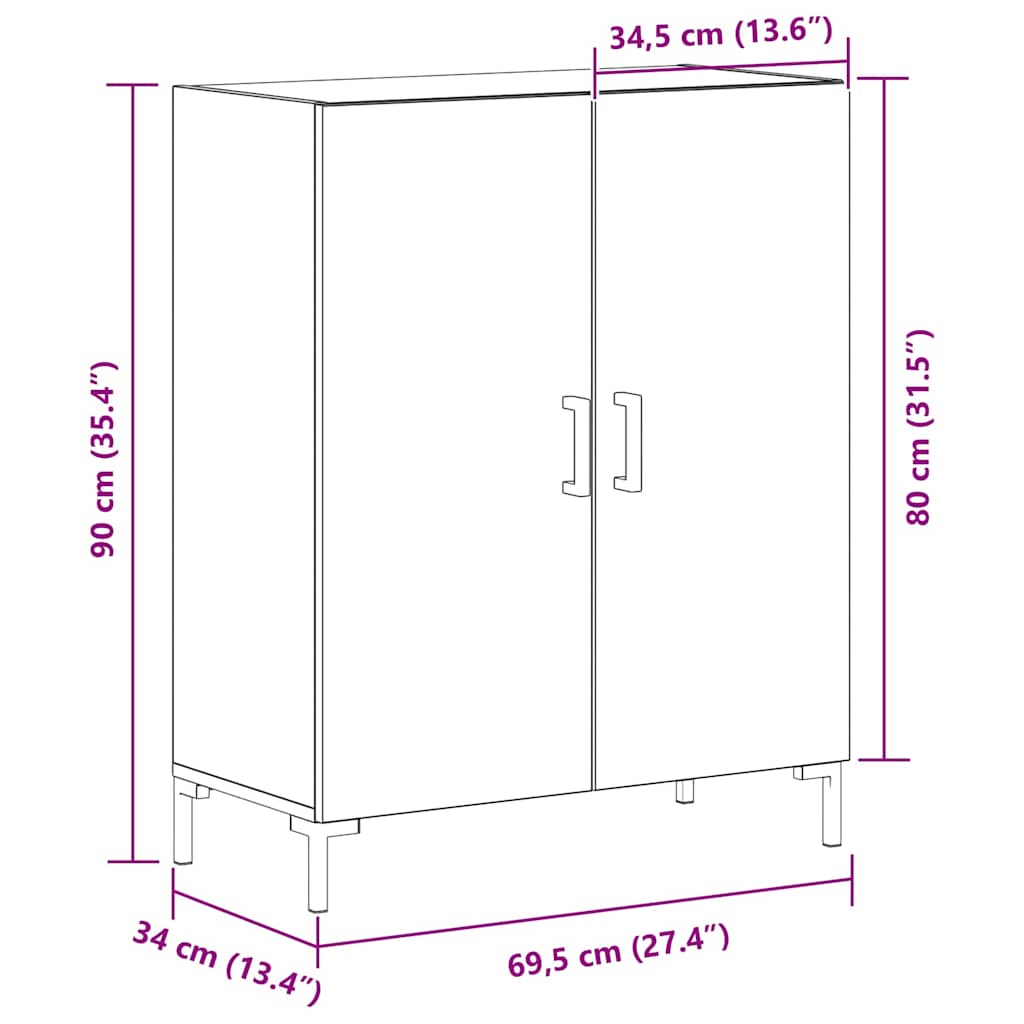 Buffet Chêne noir 69,5 x 34 x 90 cm Bois d'ingénierie - XIOS