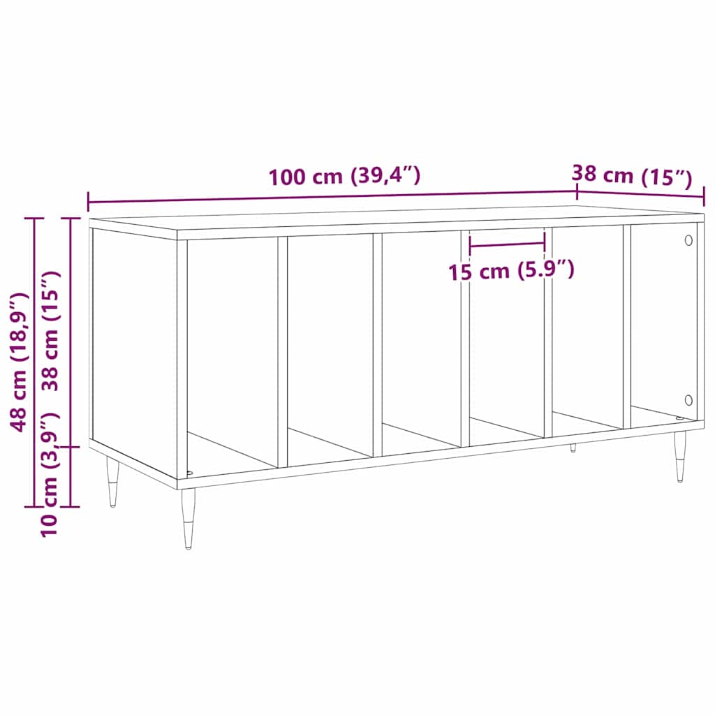 Meuble à vinyles avec étagère chêne artisanal 100 x 38 x 48 cm - XIOS