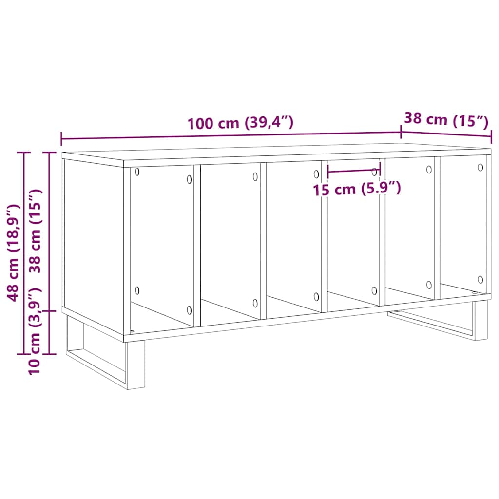 Meuble à vinyles avec étagère chêne artisanal 100 x 38 x 48 cm - XIOS