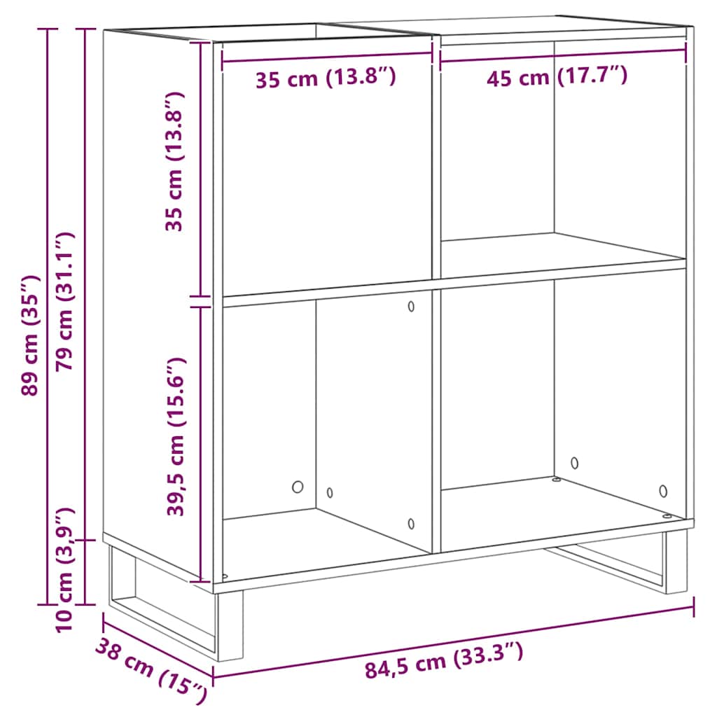 Meuble à vinyles Bois ancien 85 x 38 x 89 cm Bois d'ingénierie - XIOS