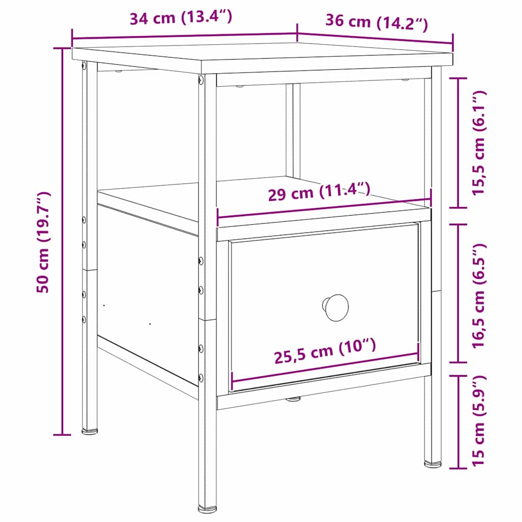 Table de chevet avec tiroir 2 pcs Chêne noir 34 x 36 x 50 cm