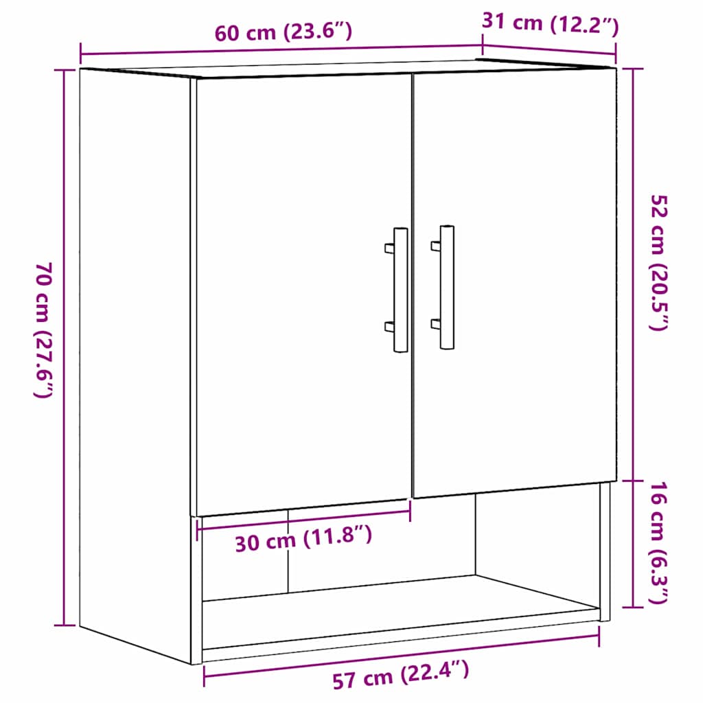 Meuble mural Chêne noir 60 x 31 x 70 cm Bois d'ingénierie - XIOS