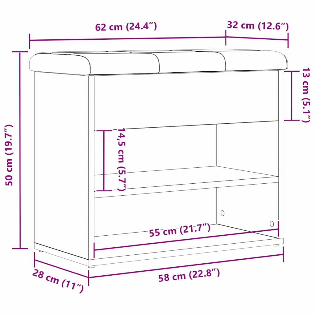 Banc de rangement Chêne noir 62 x 32 x 50 cm Bois d'ingénierie - XIOS