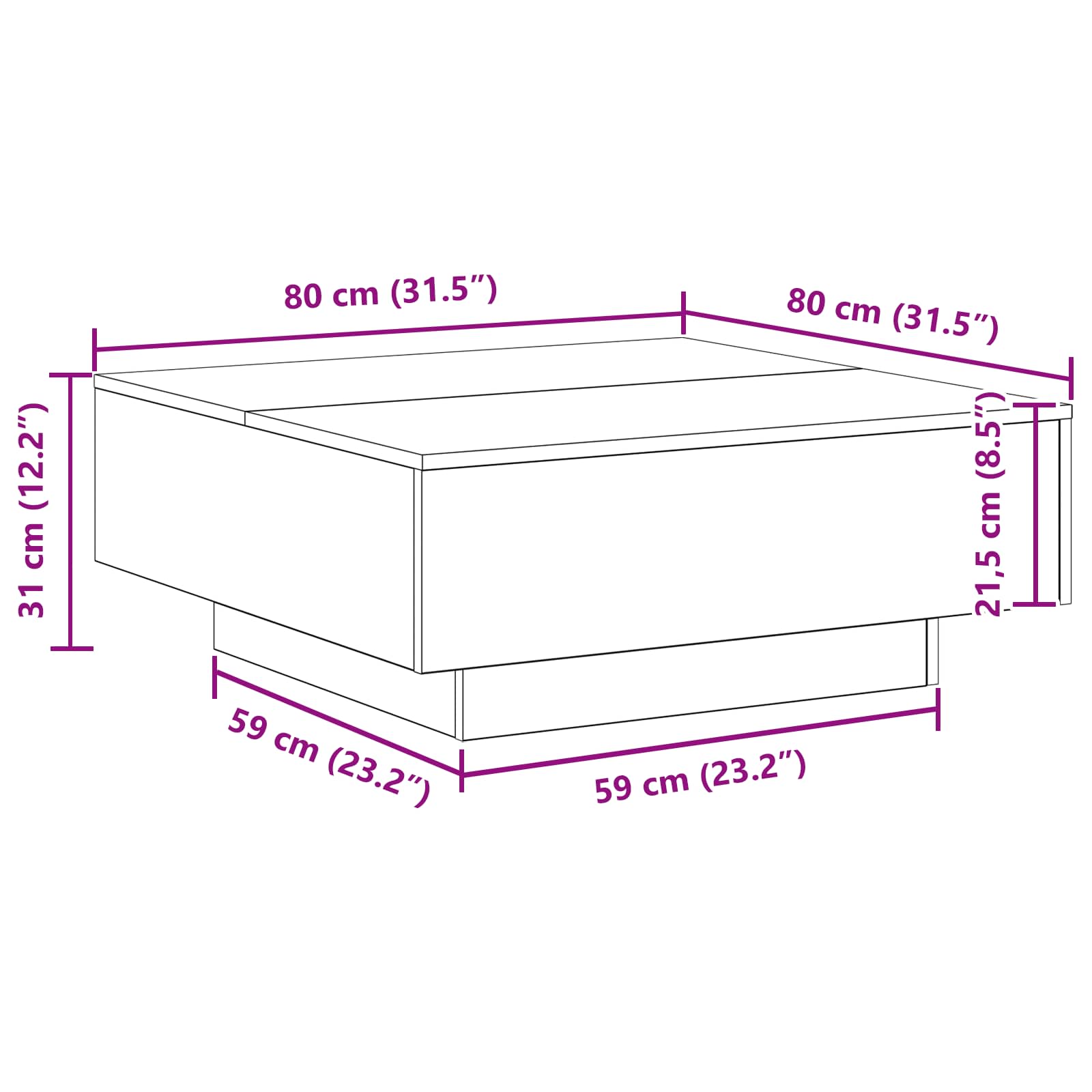 Table basse Bois Ancien 80 x 80 x 31 cm - XIOS