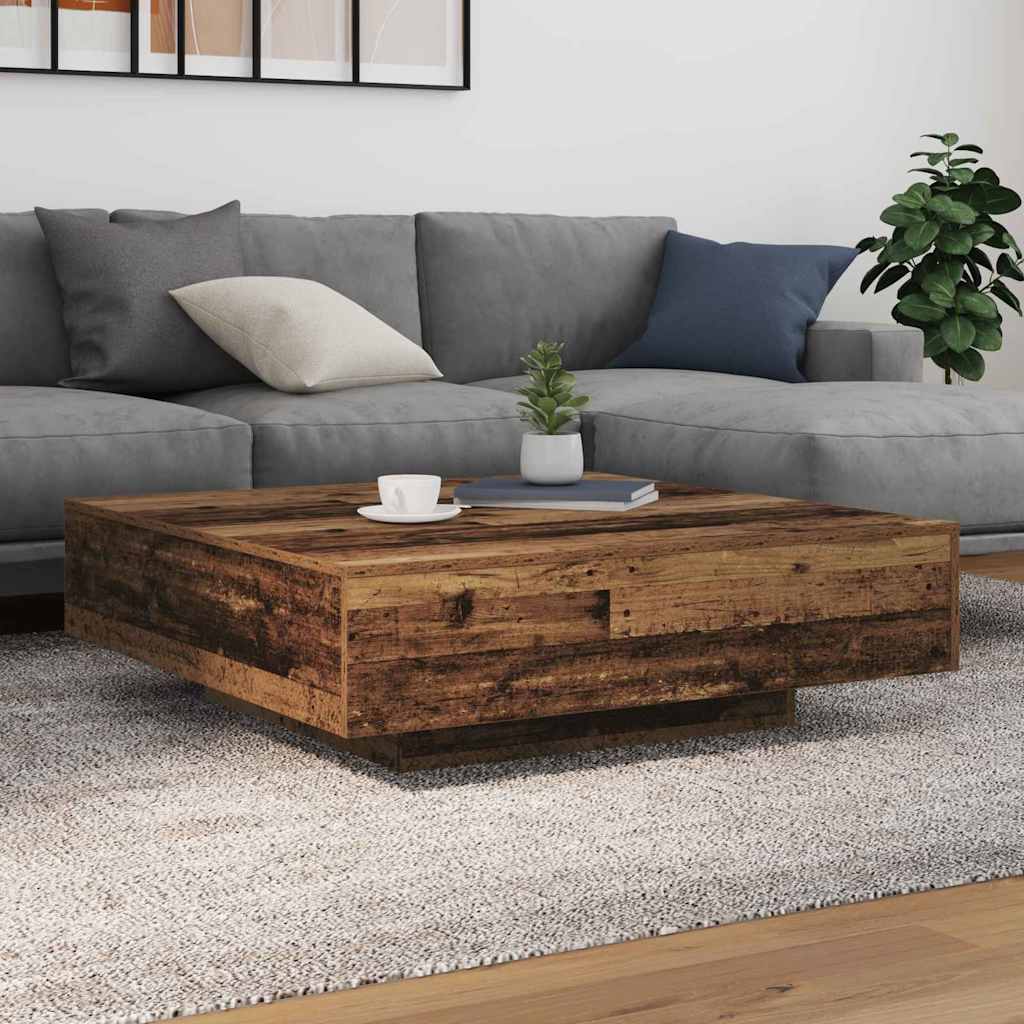 Table Basse avec Lumières LED Bois ancien 100 x 100 x 31 cm