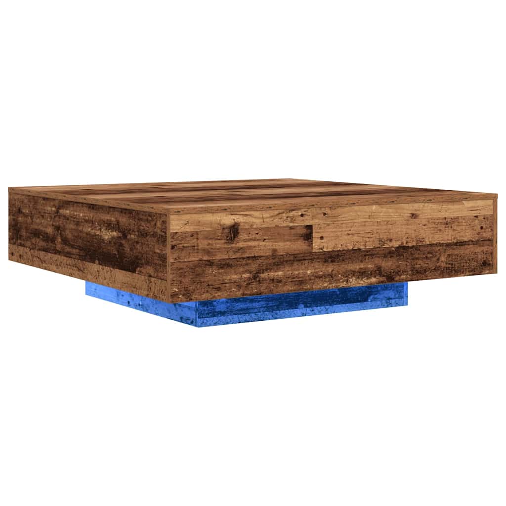 Table Basse avec Lumières LED Bois ancien 100 x 100 x 31 cm