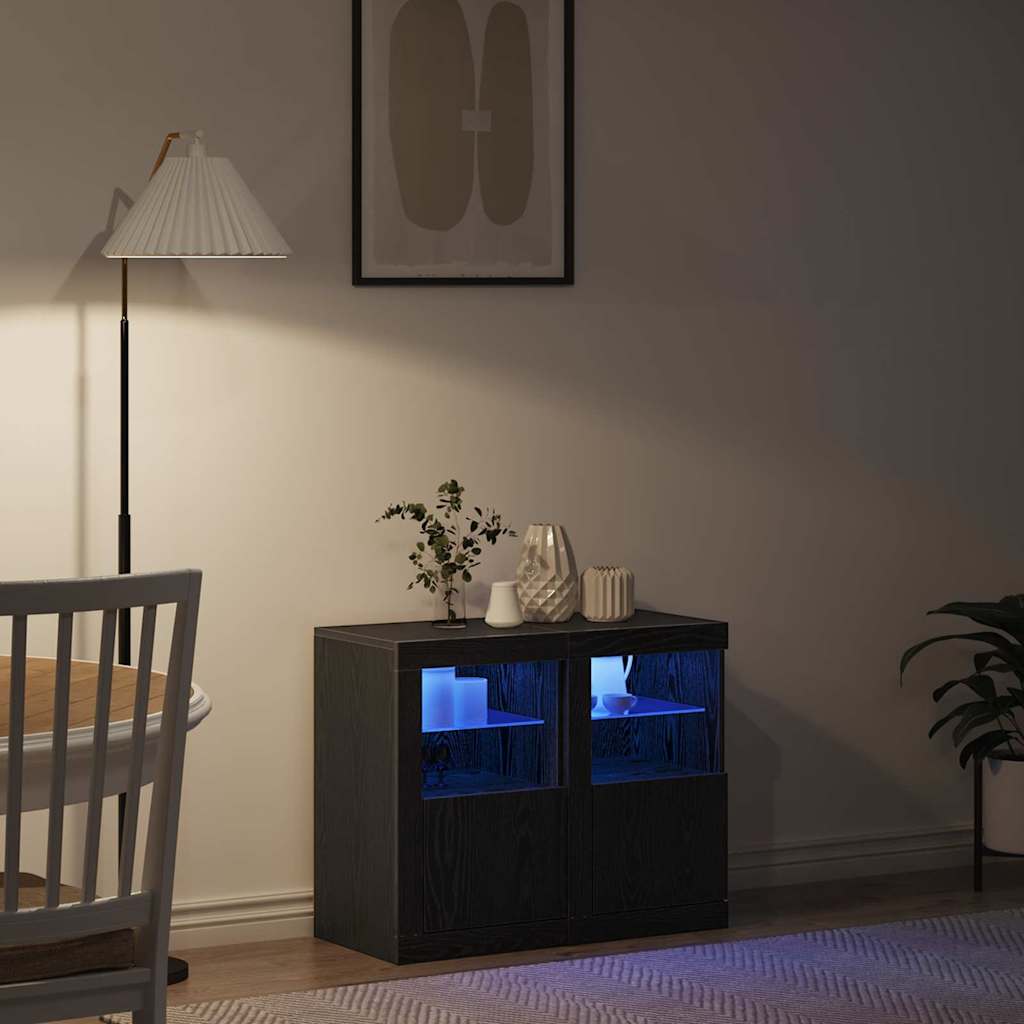 Buffet LED 2 pcs Chêne noir 41 x 37 x 67 cm Bois d'ingénierie - XIOS