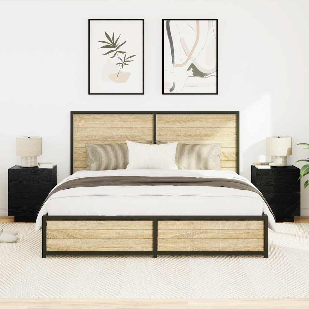 Cabinet de chevet avec tiroir 2 pcs Chêne noir 45 x 40 x 55 cm