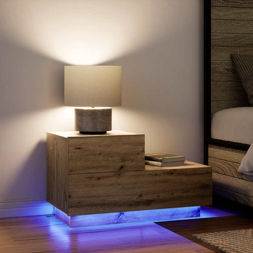 Table de chevet avec tiroir chêne artisanal 70 x 36 x 40.5 cm