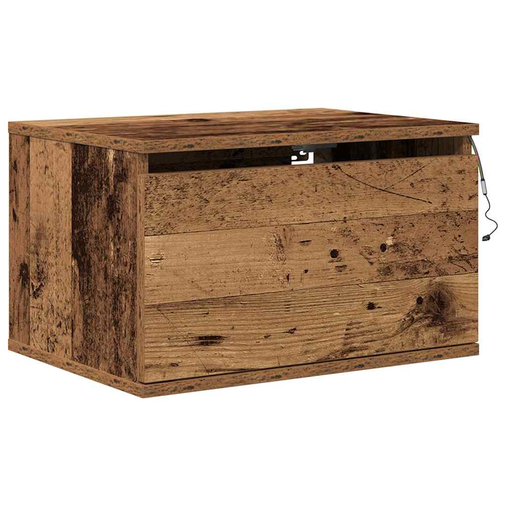 Table de chevet murale avec bande LED 2 pcs Bois Ancien