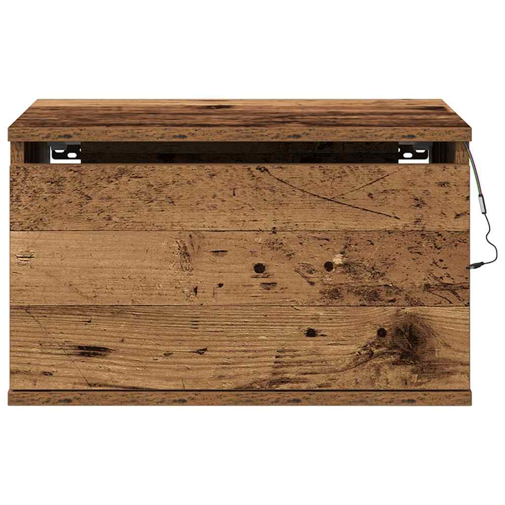 Table de chevet murale avec bande LED 2 pcs Bois Ancien