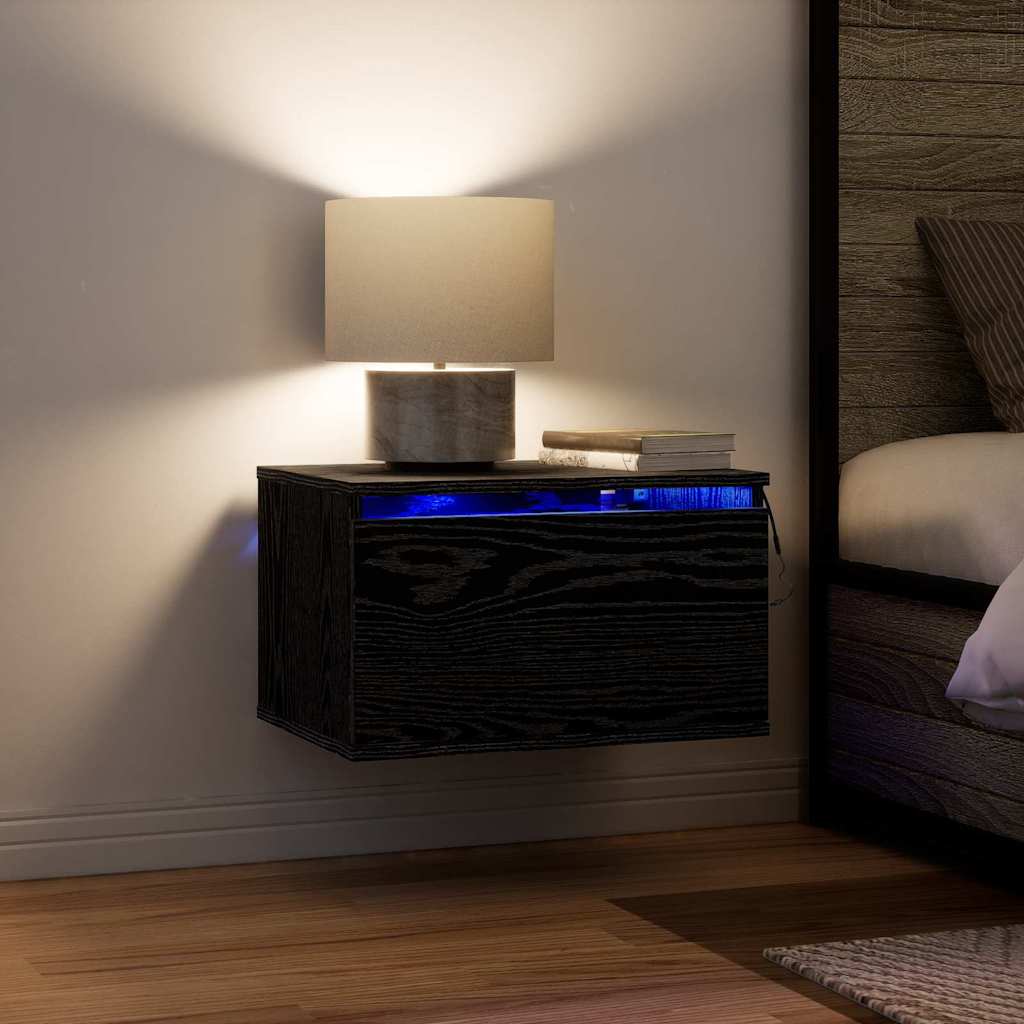 Cabinet de chevet mural avec tiroir Chêne noir 50 x 36 x 30 cm