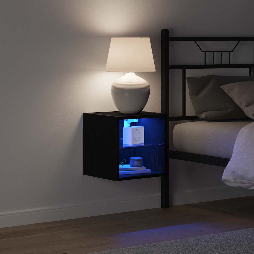 Cabinet de Chevet Murale LED avec Noir Bois d'ingénierie - XIOS