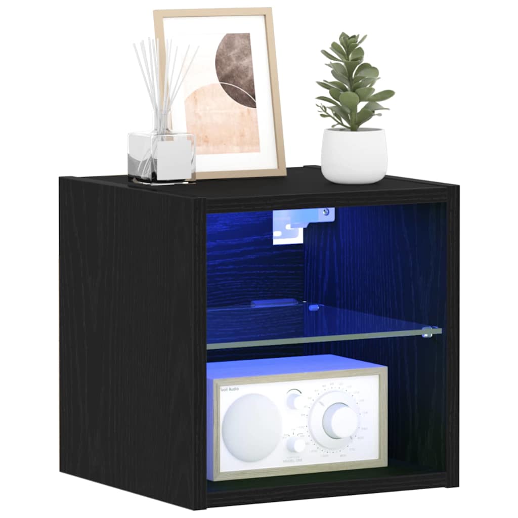 Cabinet de Chevet Murale LED avec Noir Bois d'ingénierie - XIOS
