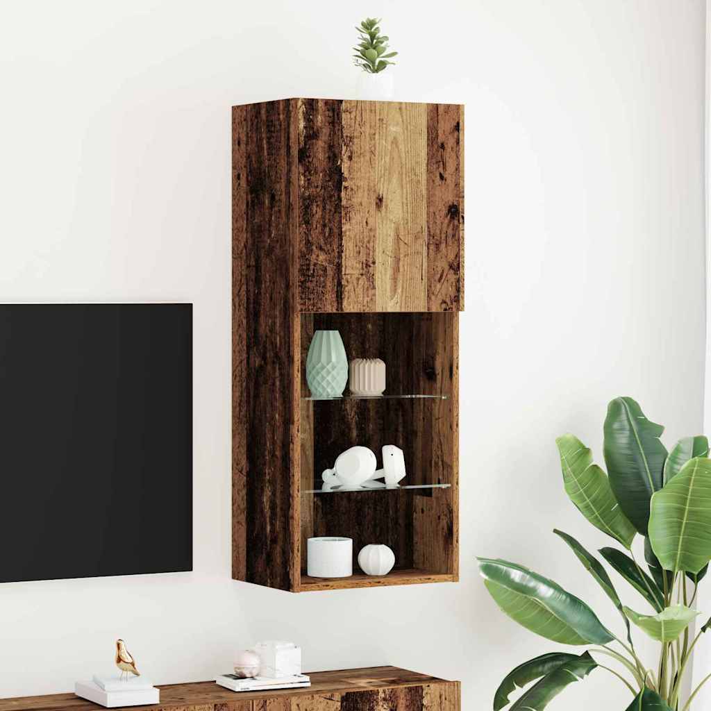 Ensemble meuble TV Montage mural Bois Ancien 40,5 x 30 x 102 cm - XIOS