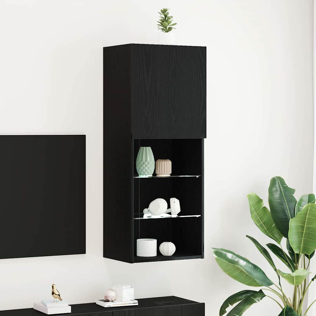 Ensemble meuble TV Montage mural Chêne noir 40,5 x 30 x 102 cm - XIOS