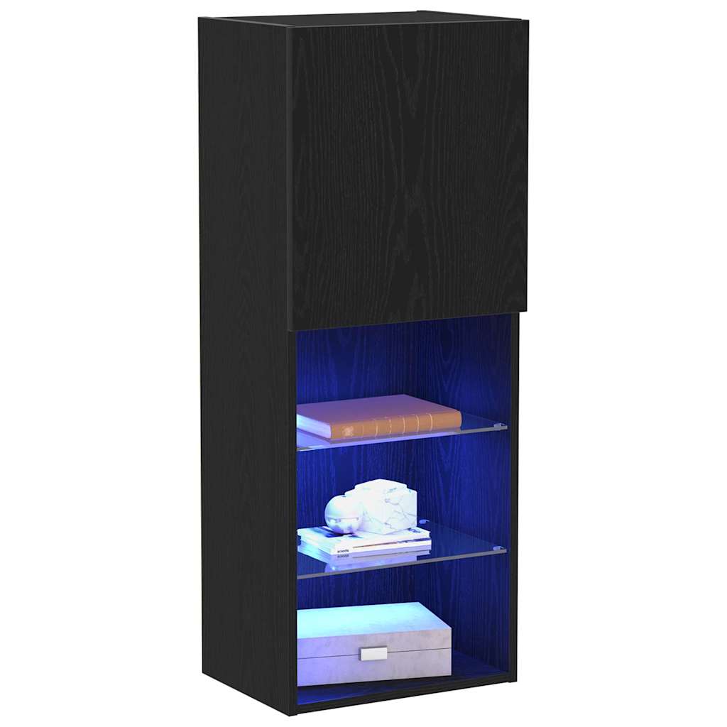 Ensemble meuble TV Montage mural Chêne noir 40,5 x 30 x 102 cm