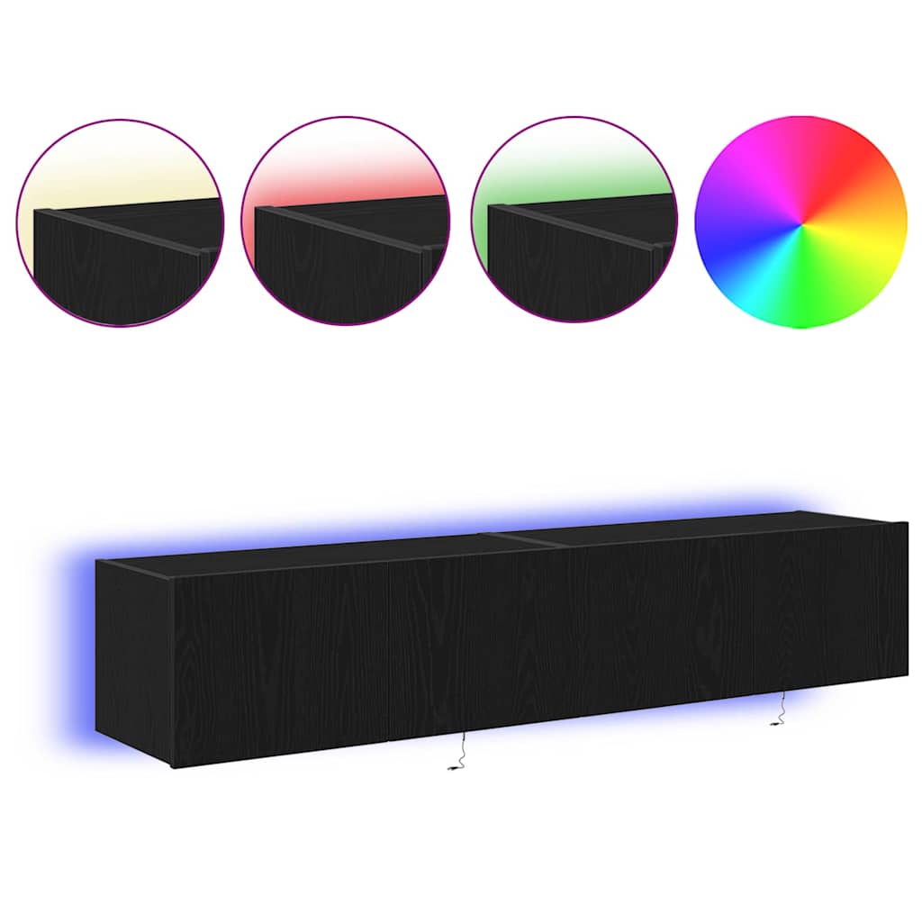 Meuble TV mural Montage mural 2 pcs Chêne noir 80 x 35 x 31 cm